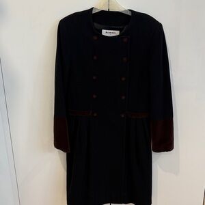 RODIER Black Coat with Brown Velvet Cuffs and Trim